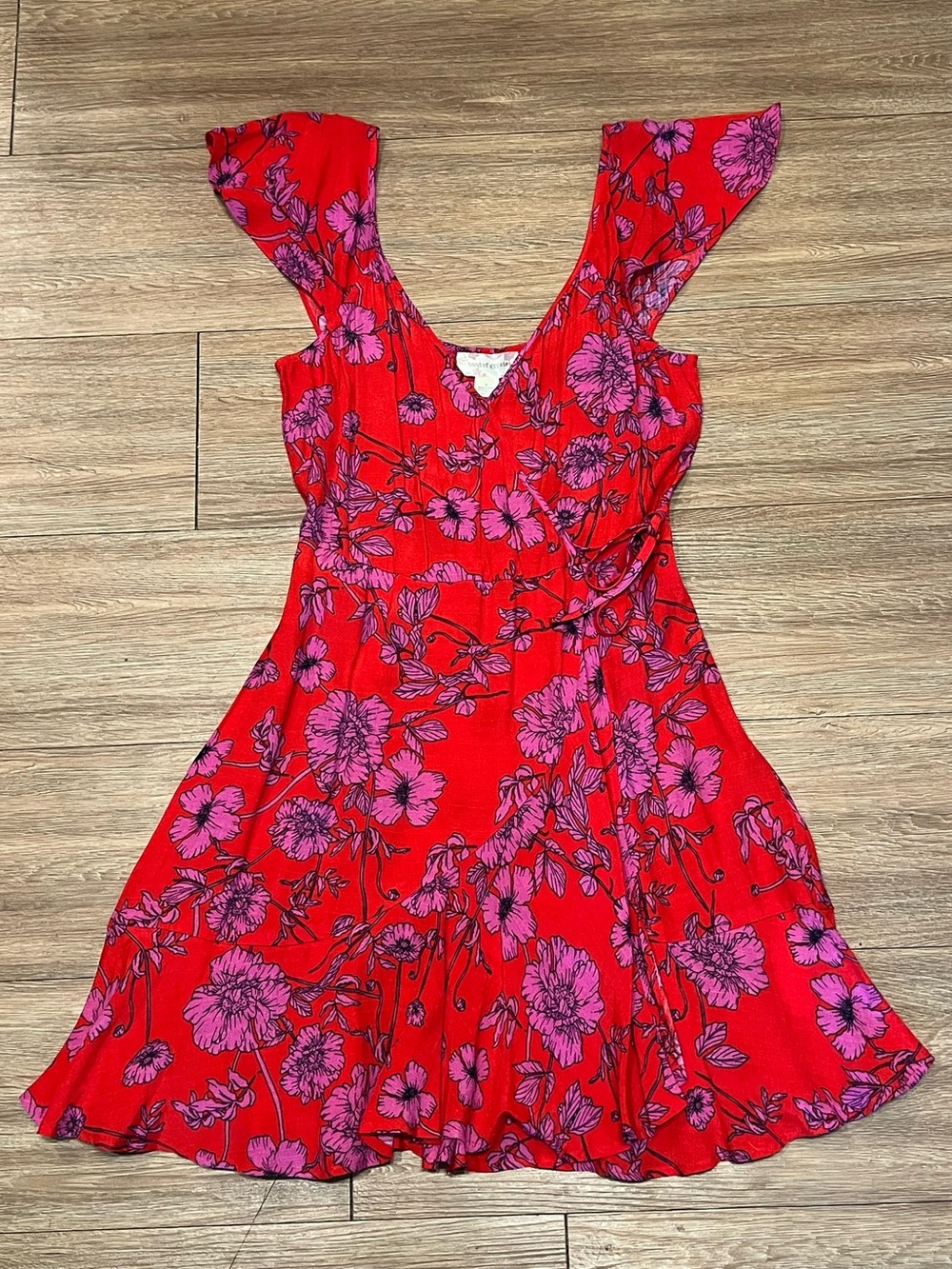 Band of Gypsies Red Mini Dress with Pink Floral Print